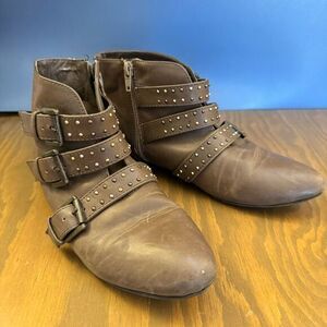 Ecote studded triple buckle ankle booties, size 6
